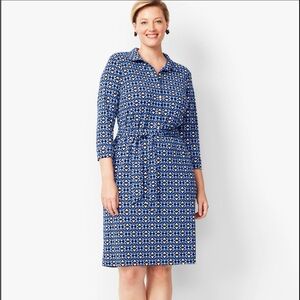 Talbots Women’s Size 2x Blue and White Waist Tie 3/4 Sleeve Buttoned Midi Dress